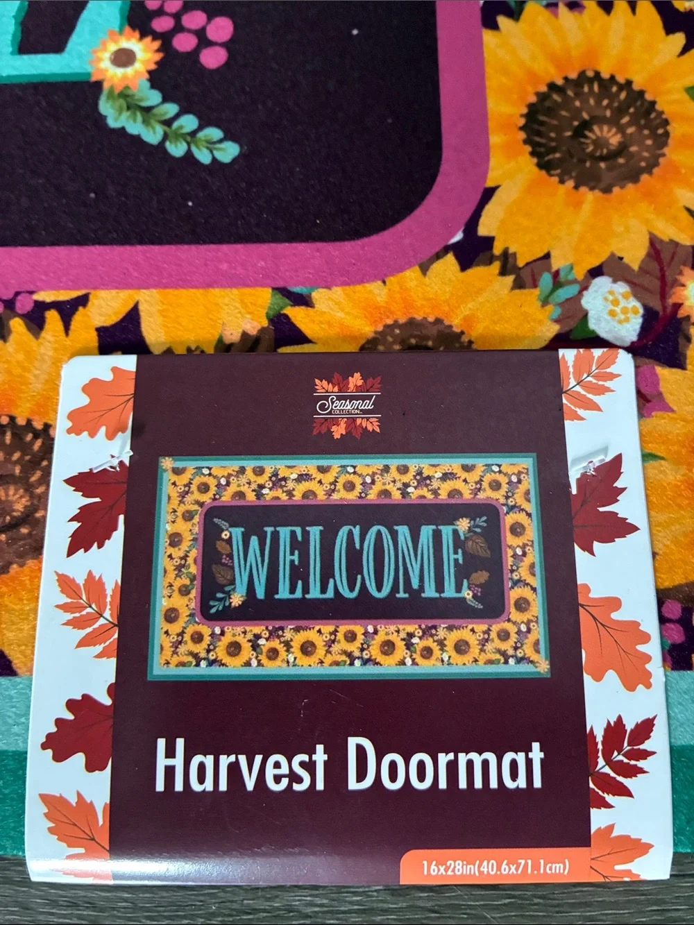 NWT- WELCOME- Harvest Sunflower Doormat w/ Anti Skid Rubber Back 16x28